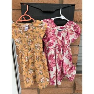 Old Navy Little Lass Toddler Girls Floral Dress Bundle 3T Mustard Pink 2pc Set
